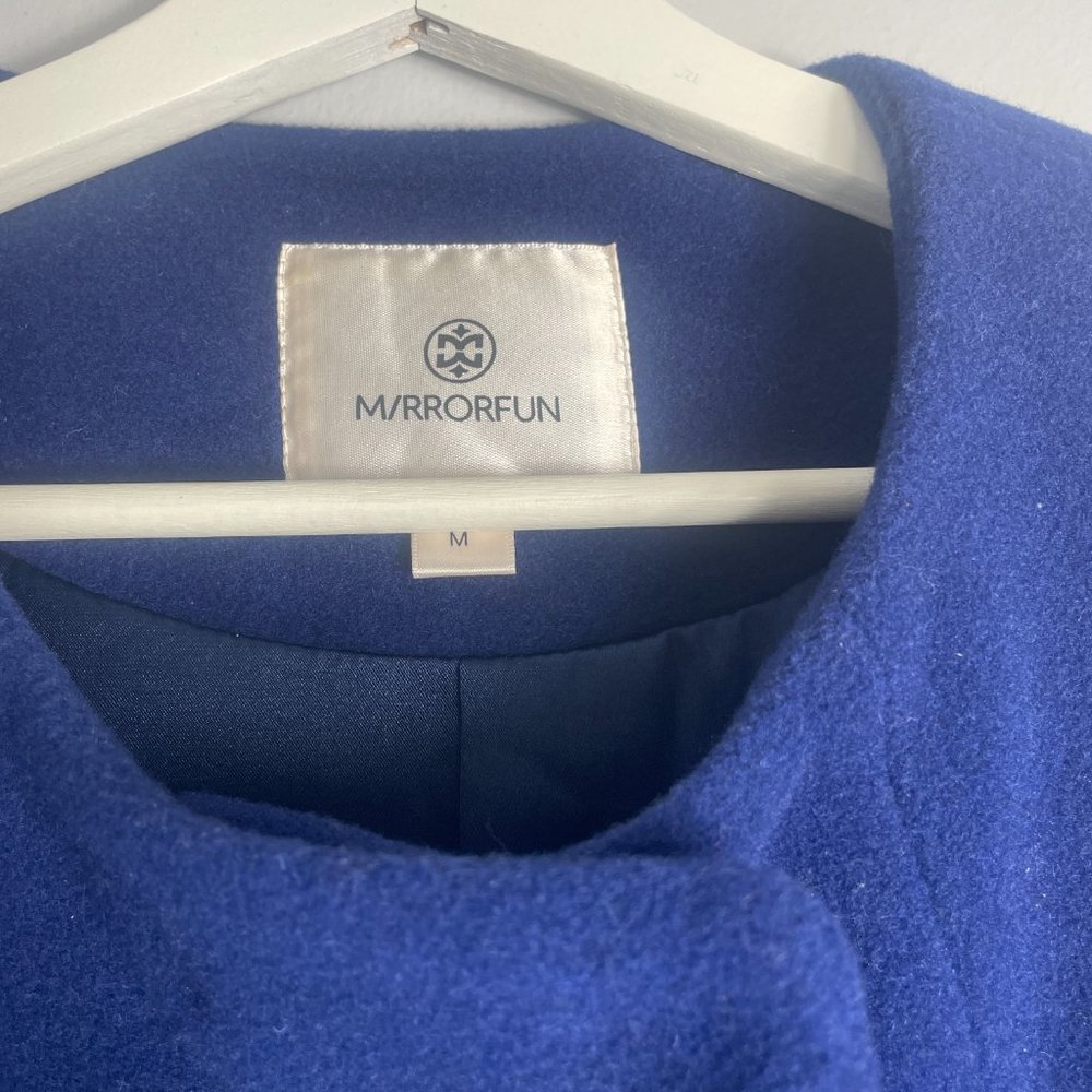Mirror Fun Blue Wool Coat Size Medium Fall Spring - Picture 6 of 7